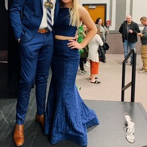 Navy lace formal dress